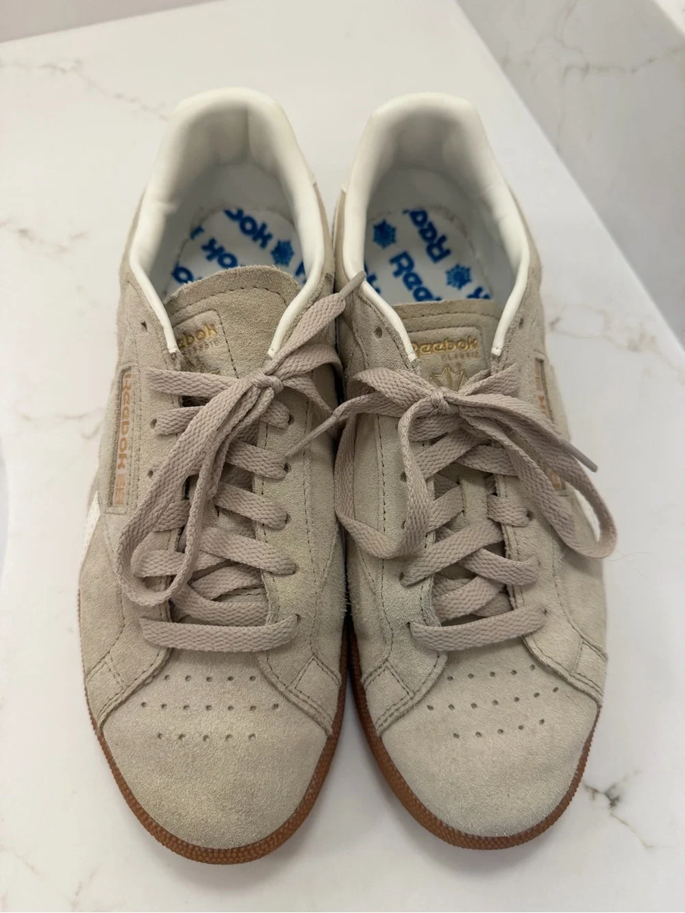 Reebok women’s Suede Sneaker - Taupe, White & Gum